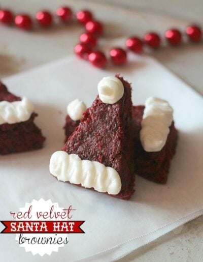 red velvet santa hat brownies