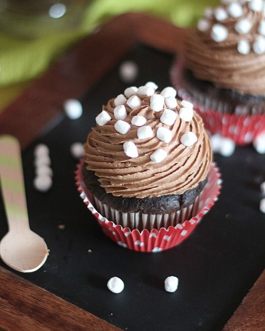Image of Hot Chocolate Frosting with Mini Marshmallows on a Cupcake