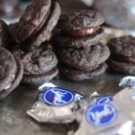 Plate of peppermint patty chocolate cookie sandwiches