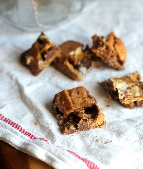 Pieces of campfire bars on a cloth