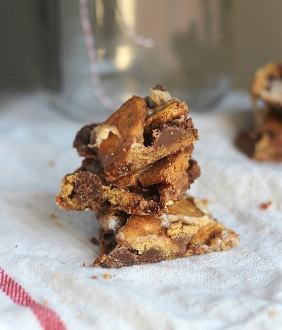 A stack of campfire bars on a cloth