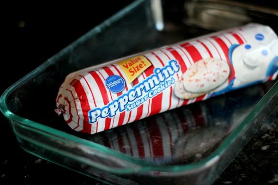 A tube-shaped package of Peppermint Sugar Cookie dough