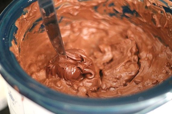 Melted chocolate inside the crockpot.