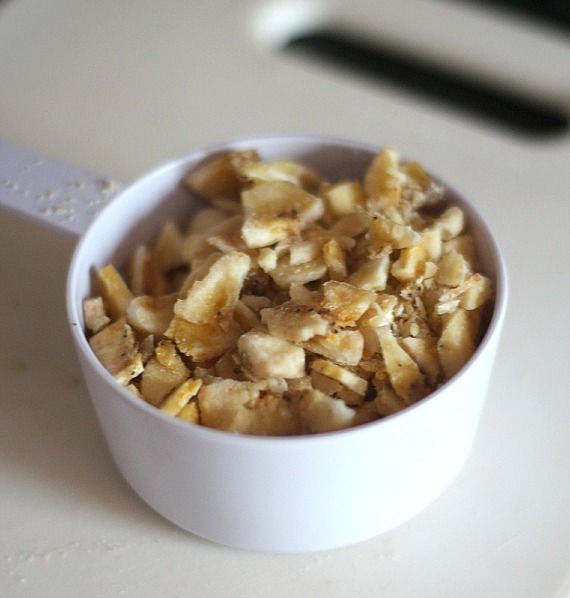 Chopped banana chips in a bowl