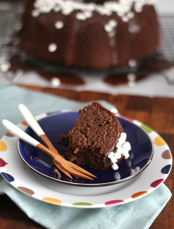 A slice of Hot Chocolate Bundt Cake on a plate
