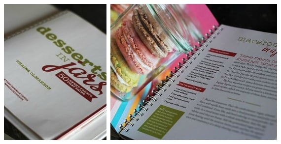 Collage of Desserts in Jars cookbook and a recipe for Macarons in a Jar