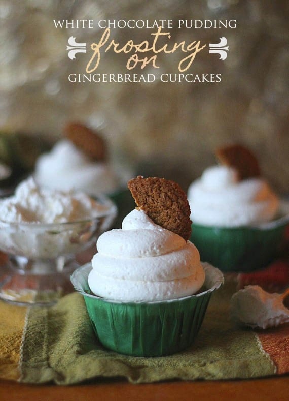 Three Gingerbread Cupcakes with White Chocolate Pudding Frosting