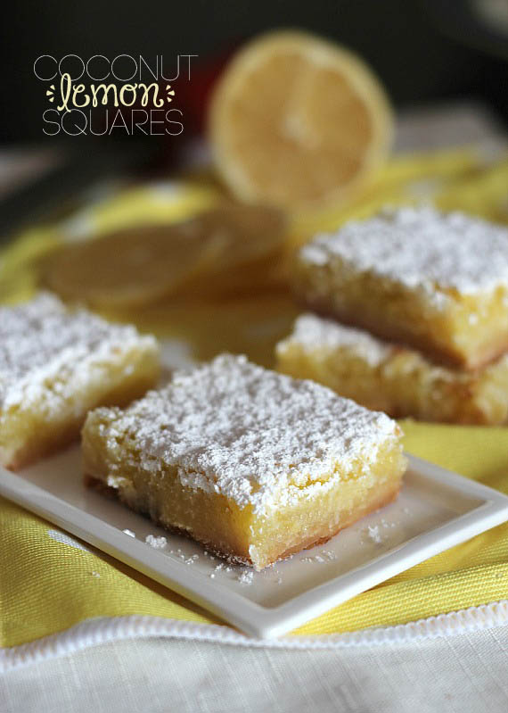 Coconut Lemon Squares on a white plate