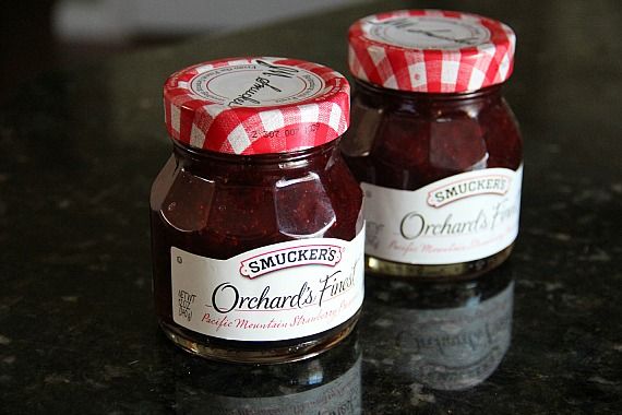 Two jars of Smucker's Orchard's Finest strawberry jam