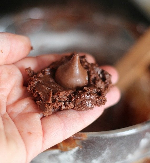 Chocolate cookie dough with a chocolate kiss