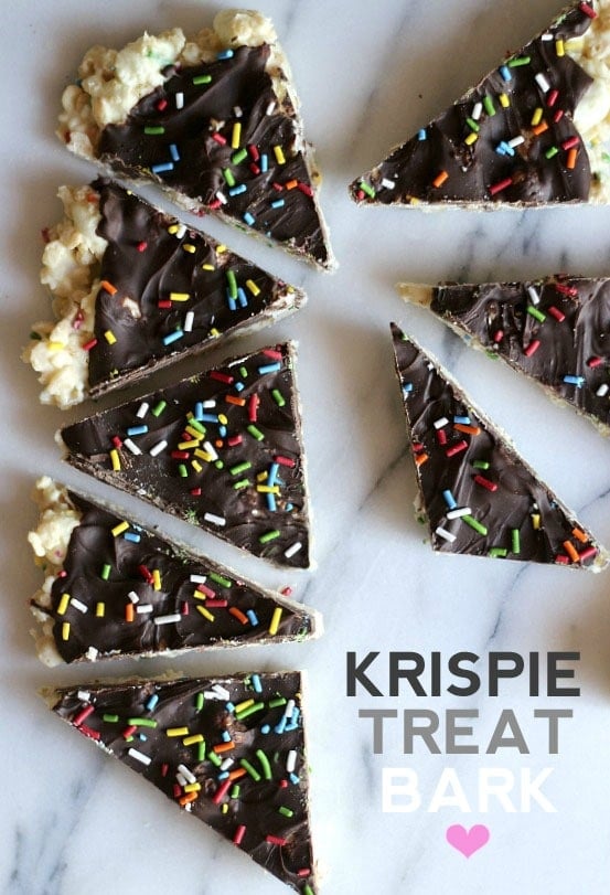 Overhead view of wedges of Krispie Treat Bark