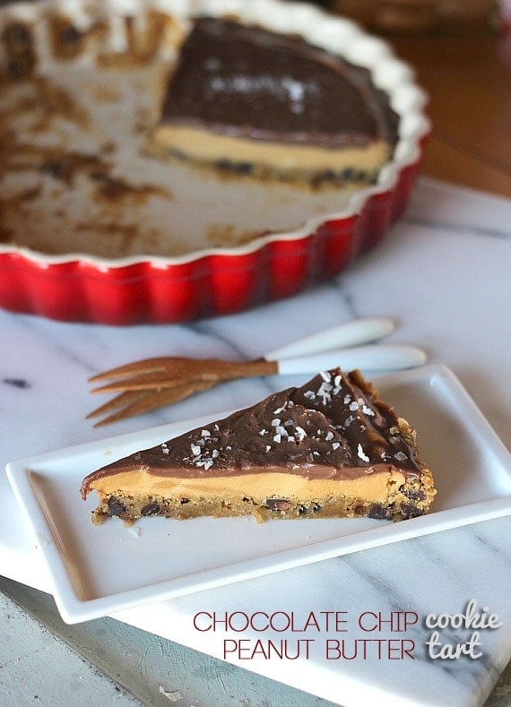 A wedge of Chocolate Chip Peanut Butter tart on a plate