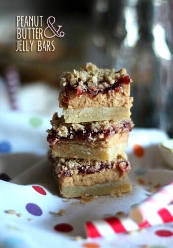 Three Peanut Butter and Jelly Bars, stacked