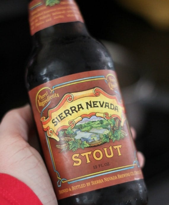 Close-up view of a bottle of Sierra Nevada Stout beer