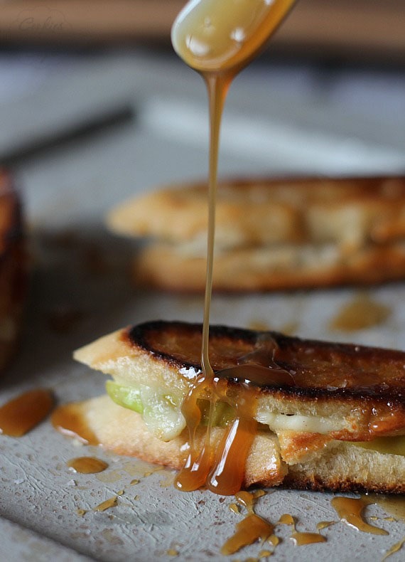 Brie and Apple Grilled Cheese with Salted Caramel Drizzle | Cookies and Cups