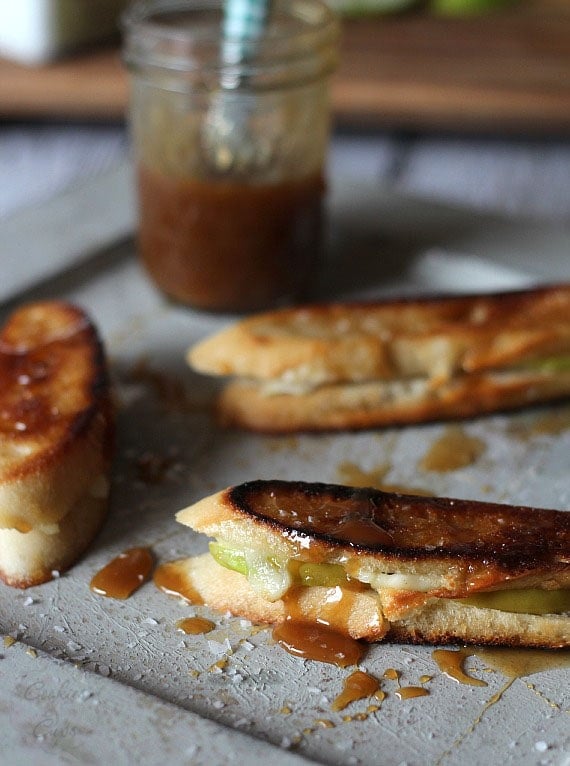 Brie and Apple Grilled Cheese with Salted Caramel Drizzle | Cookies and Cups