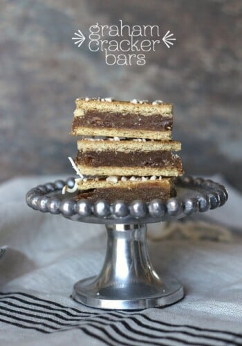 Three Graham Cracker Bras stacked on a silver cake stand