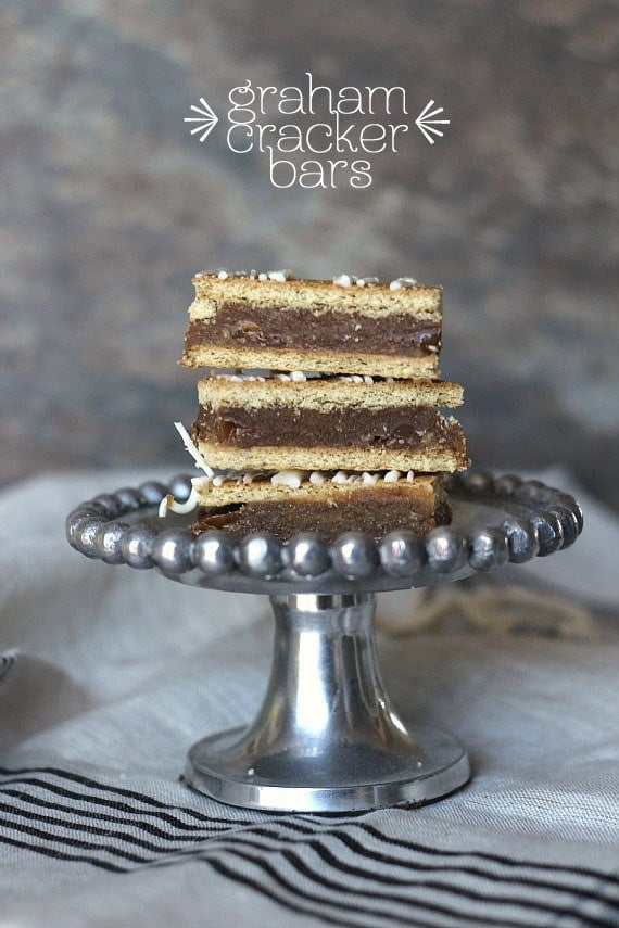 Three Graham Cracker Bras stacked on a silver cake stand