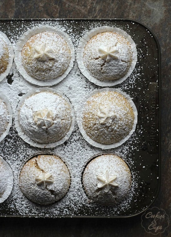 Vanilla Cream Filled Powdered Sugar Muffins | Cookies and Cups