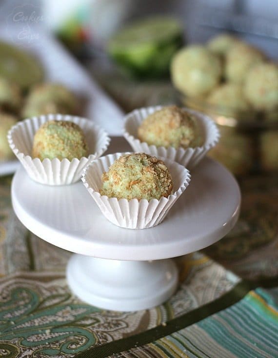 Image of Key Lime Pie Truffles on a Cake Stand