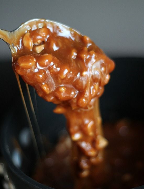 Chopped peanuts in caramel sauce