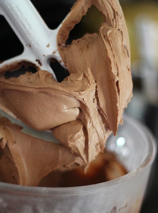Chocolate buttercream in a stand mixer