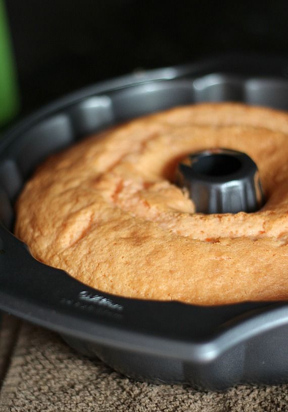 Baked orange cake in a bundt pan