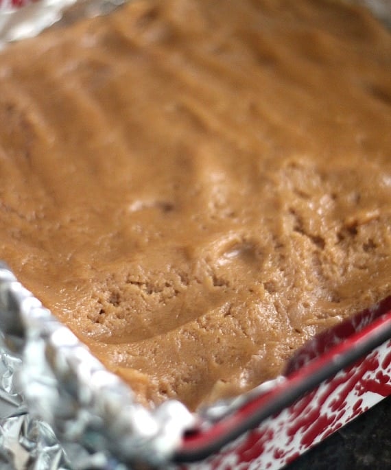 Blondie batter spread in a baking pan