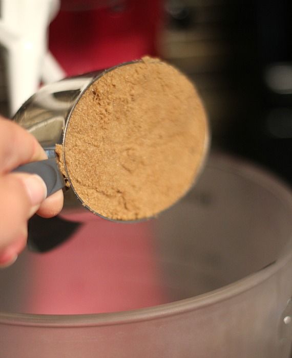 A measuring cup of packed brown sugar