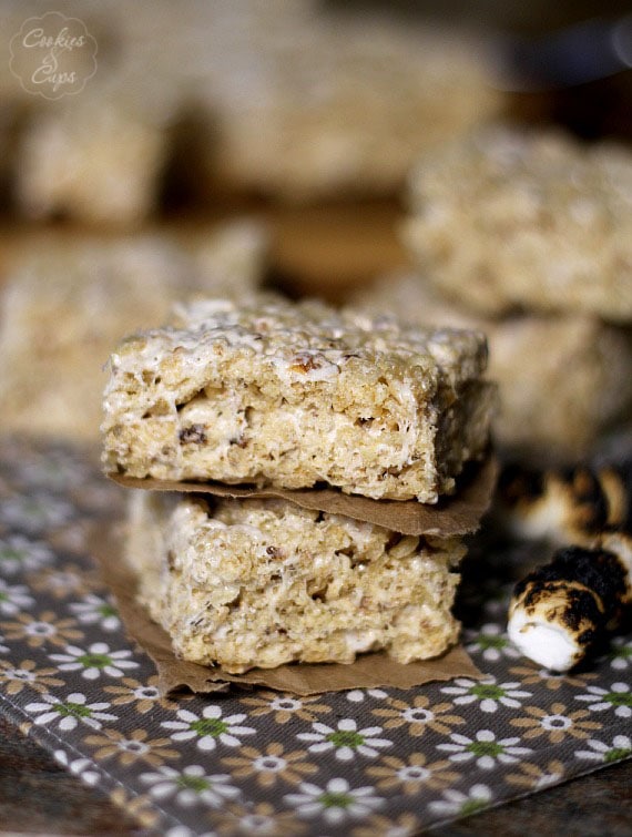 A Stack of Two Toasted Marshmallow Krispie Treats