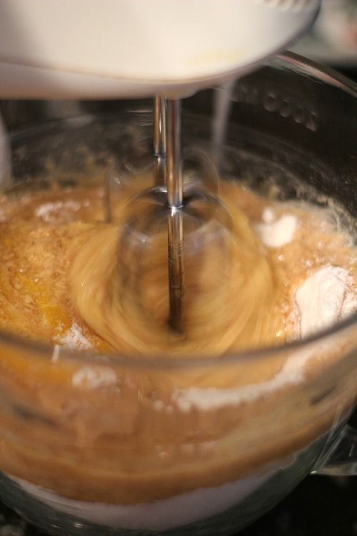 Whoopie pie batter being beaten with a mixer