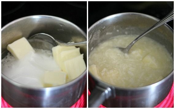 Butter and sugar melting in a saucepan