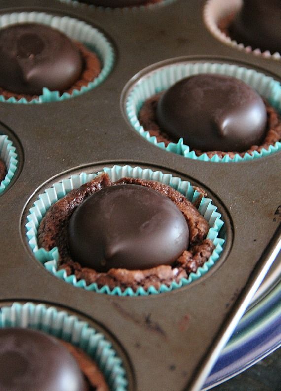 Mallomar cookies atop brownies in muffin cups