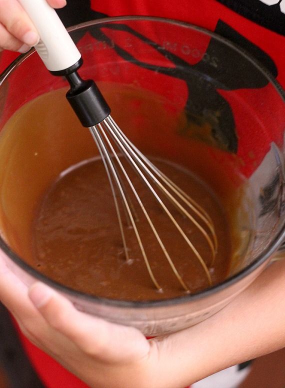 Root Beer flavored batter being whisked in a mixing bowl