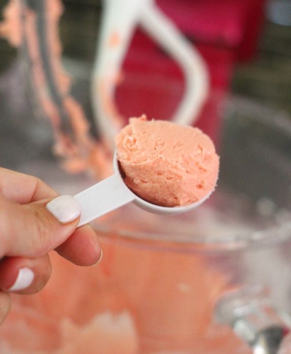 A tablespoon scoop of pink dough