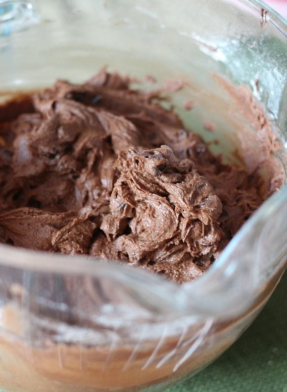 Chocolate batter in a mixing bowl