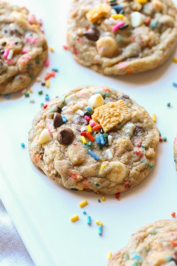 Image of Birthday Cake Chocolate Chip Cookies on a Plate