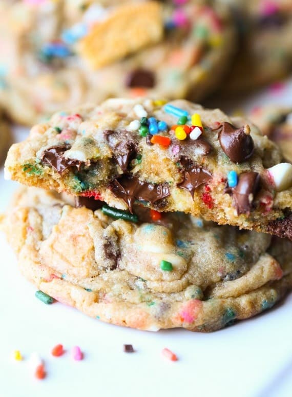 Image of Two Birthday Cake Chocolate Chip Cookies, Stacked