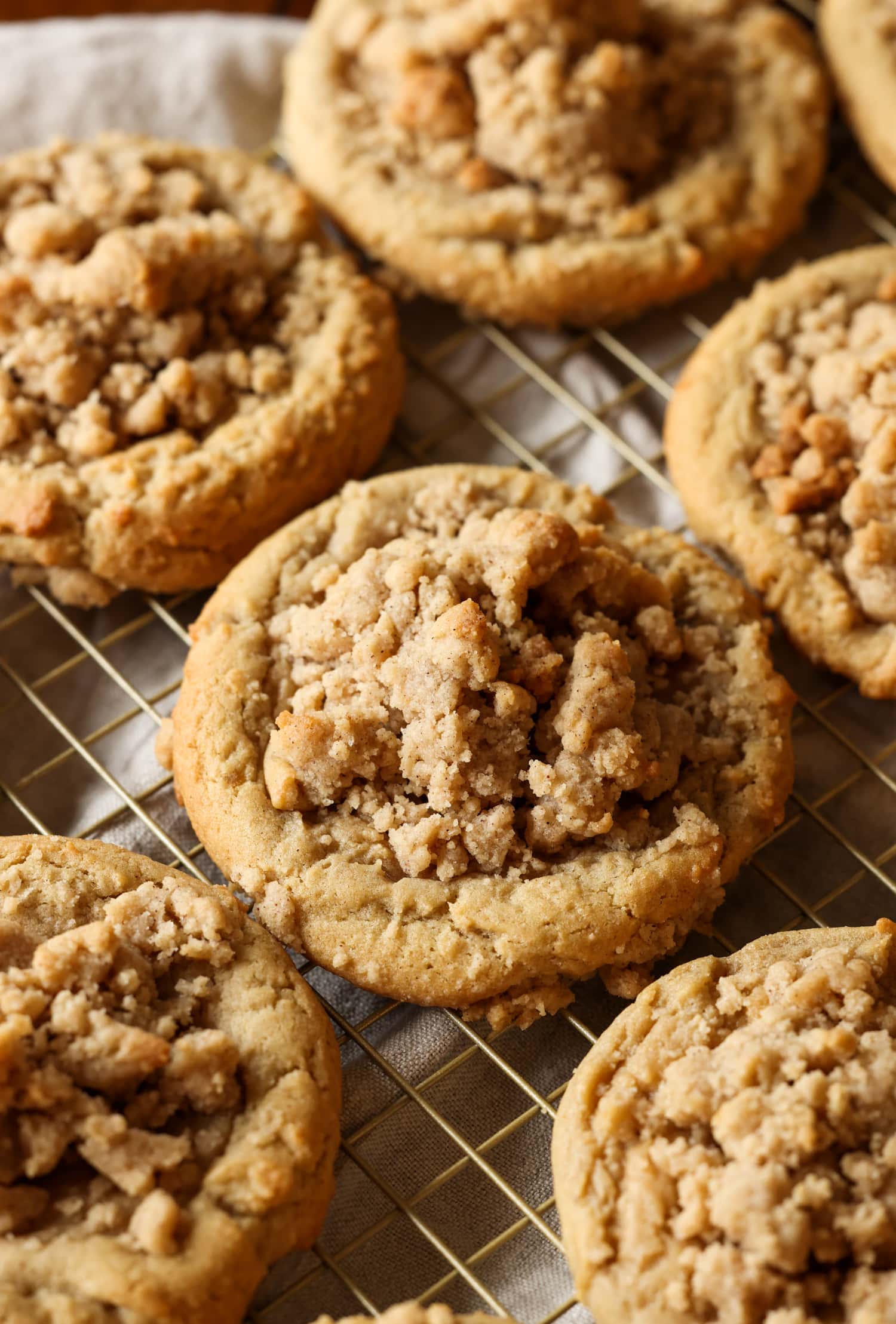 a brown sugar cookie piled with crumble topping