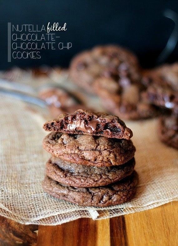 Nutella Filled Chocolate Chocolate Chip Cookies | Cookies and Cups