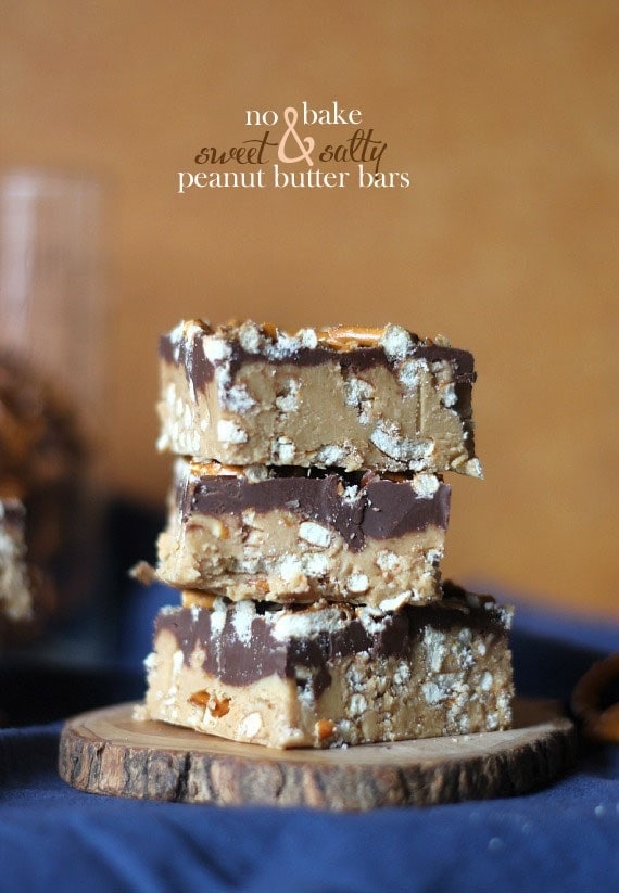 Sweet and Salty No Bake Peanut Butter Bars | Cookies and Cups