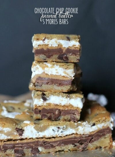 chocolate chip cookie peanut butter s’mores bars
