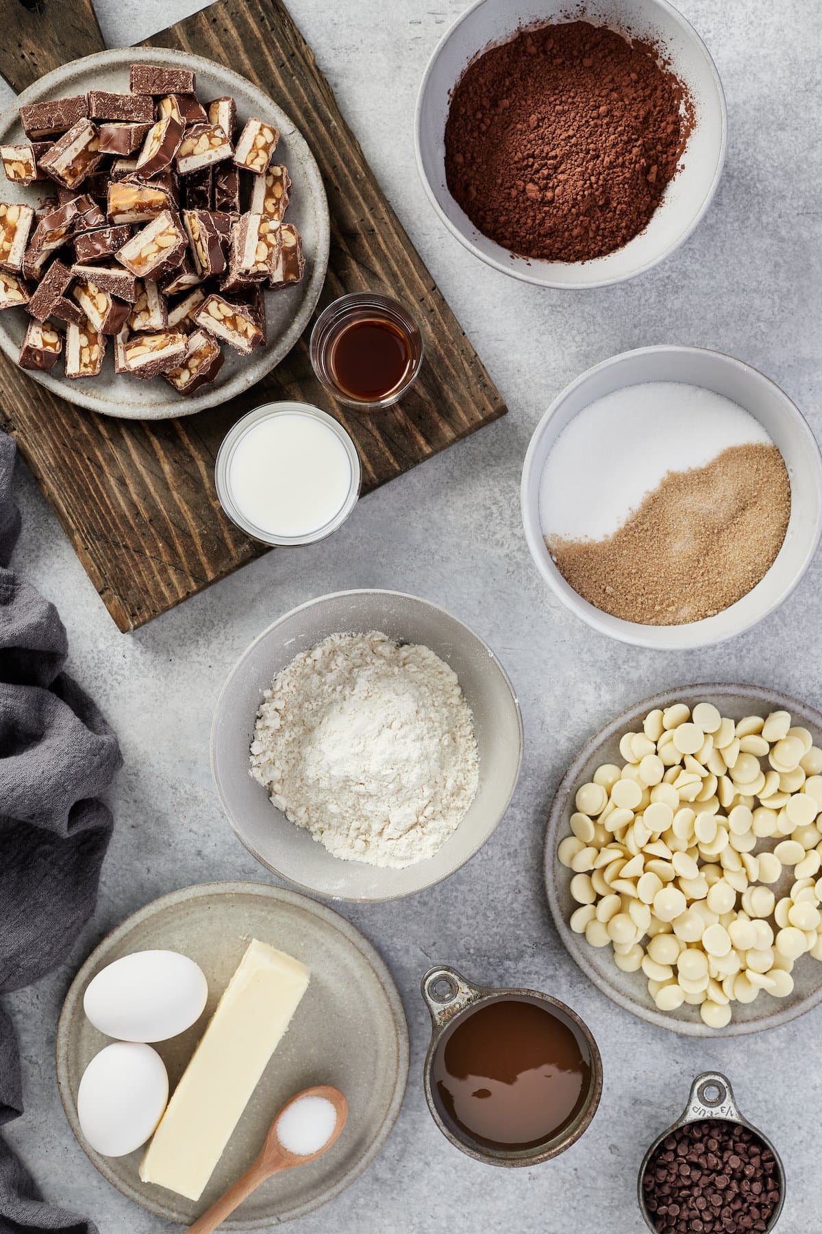 The ingredients for Snickers brownies.