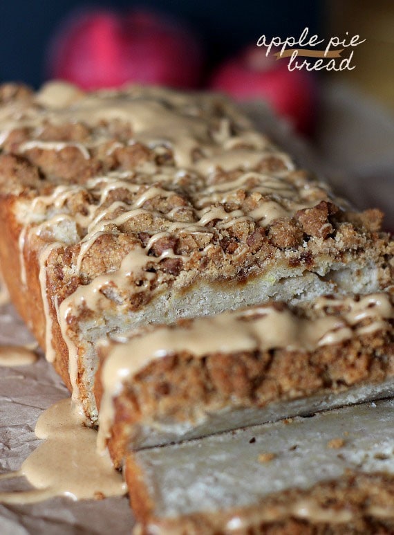 A loaf of Apple Pie Bread with a slice cut