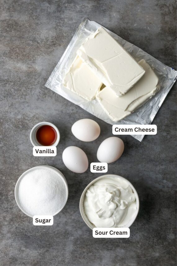 Ingredients for Boston Cream Pie Cheesecake.