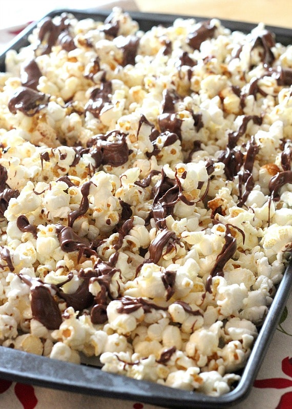 Chocolate Drizzled Kettle Corn - Cookies and Cups