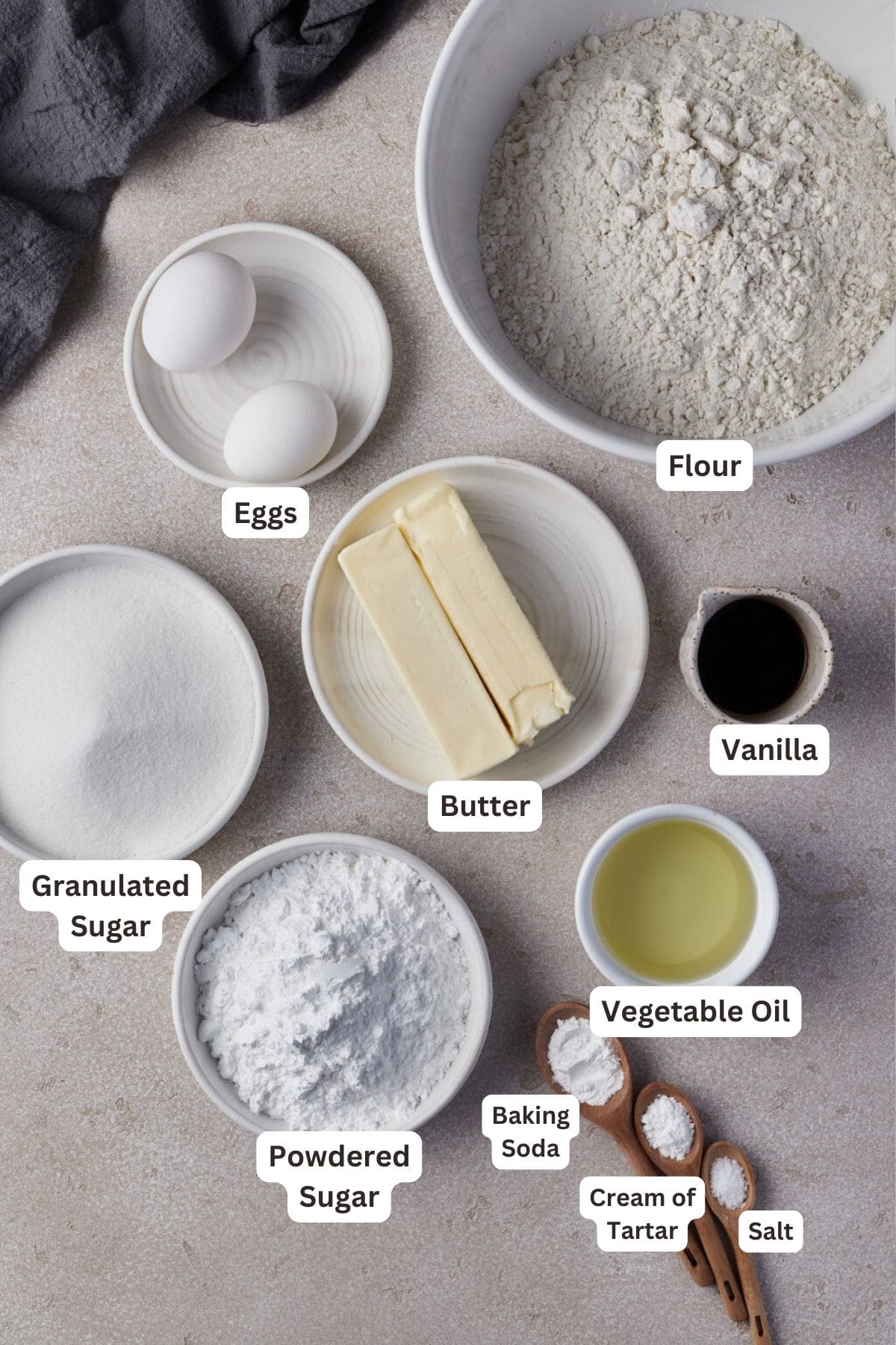 Ingredients for Soft Amish Sugar Cookies.
