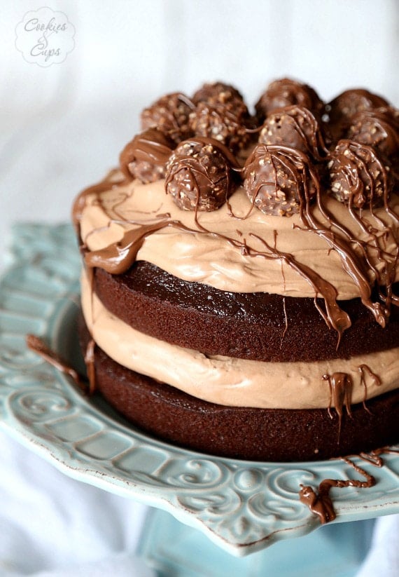 Chocolate Hazelnut Layer Cake. Love it when a cake is as pretty as it is delicious! Starts with a one bowl chocolate cake! www.cookiesandcups.com