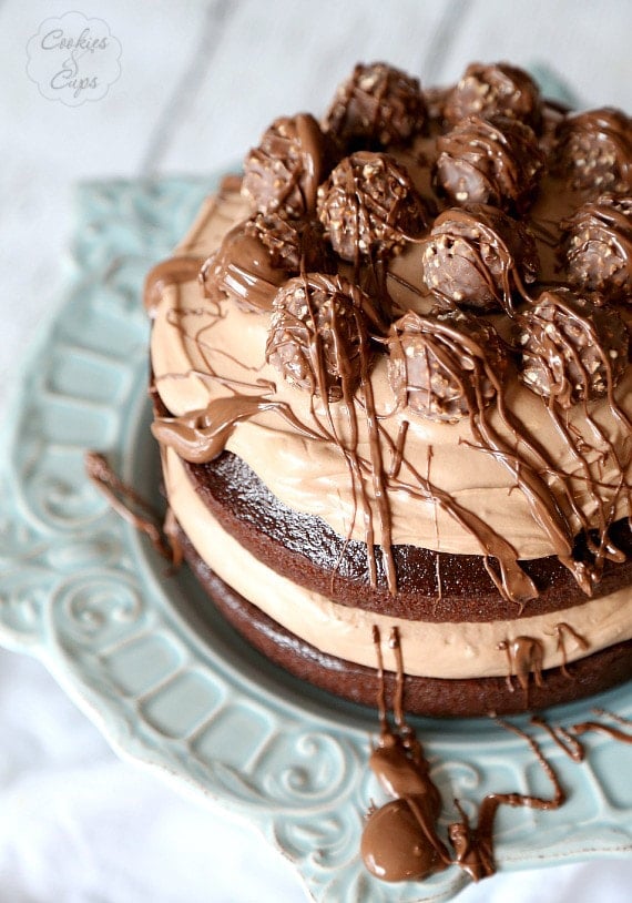 Chocolate Hazelnut Layer Cake. Love it when a cake is as pretty as it is delicious! Starts with a one bowl chocolate cake! www.cookiesandcups.com