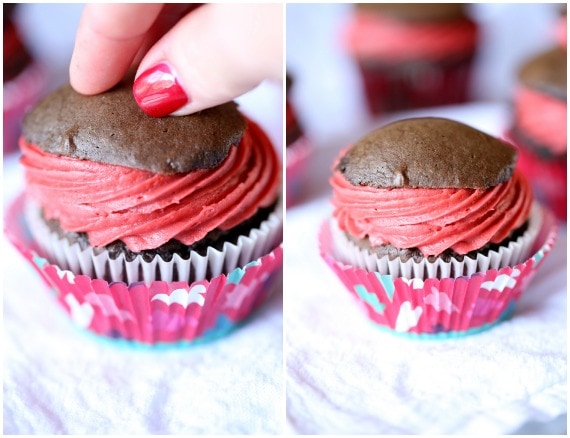 Whoopie Pie Cupcakes with Red Velvet Frosting | www.cookiesandcups.com